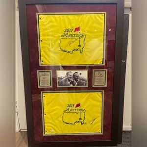 COPY - Arnold Palmer and Jack Nicklaus framed autographed Masters flags and pho…